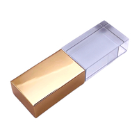 Флешка Стеклянная Кристалл "Crystal Glass Metal" W14 золотой глянец 64 Гб