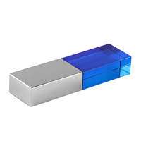 Флешка Стеклянная Кристалл "Crystal Glass Metal" W14 синий / серебряный матовый 64 Гб