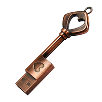 Флешка Металлический Ключ Ретро "Retro Key Heart" R81 бронзовый 2 Гб