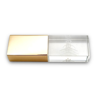 Флешка Стеклянная Кристалл "Crystal Glass Metal" W14 золотая, гравировка 3D