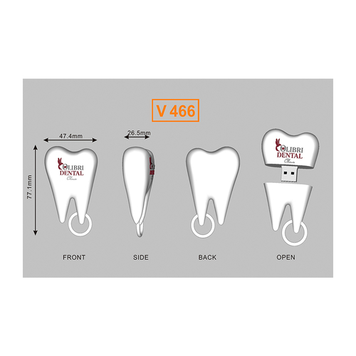 COLIBRI DENTAL - Флешка Силиконовая Зуб "Tooth" V466 белый, логотип 3D