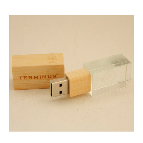 Терминус (3) - Флешка Стеклянная Кристалл "Crystal Glass Wood" W83 бежевый, гравировка 3D