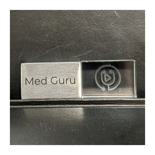 MedGuru - Флешка Стеклянная Кристалл "Crystal Glass Metal" W14 серебряный матовый, гравировка 1+0, чернение 1+0, гравировка 3D
