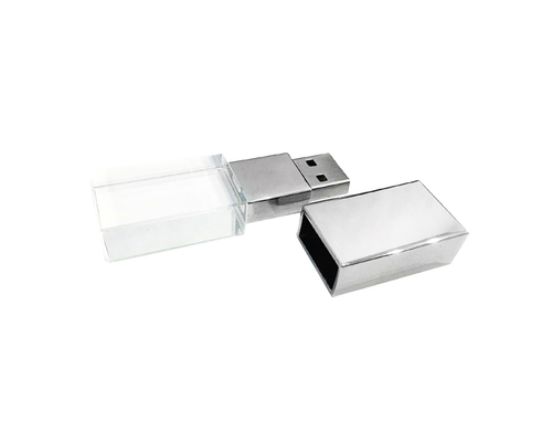 Флешка Стеклянная Кристалл "Crystal Glass Metal" W14 серебряный глянец 512 Гб