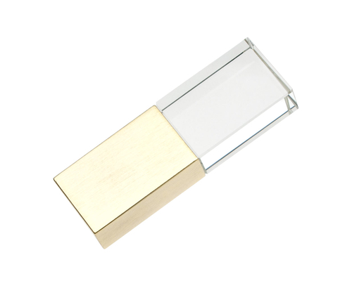 Флешка Стеклянная Кристалл "Crystal Glass Metal" W14 золотой матовый 512 Гб