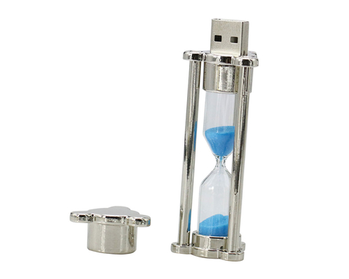 Флешка Стеклянные Песочные часы "Hourglass" W82 серебряный / синий 2 Гб