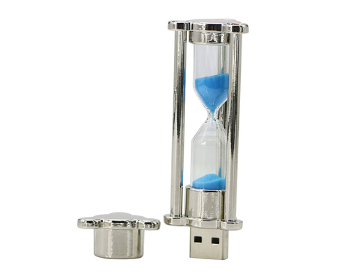 Флешка Стеклянные Песочные часы "Hourglass" W82 серебряный / синий 256 Гб
