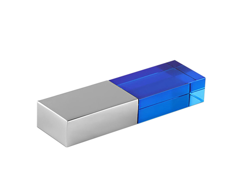 Флешка Стеклянная Кристалл "Crystal Glass Metal" W14 синий / серебряный матовый 64 Гб