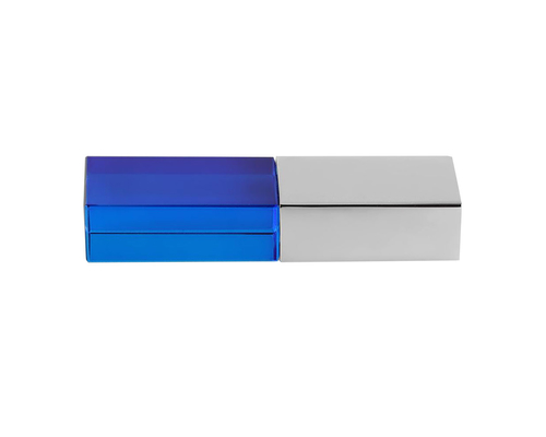 Флешка Стеклянная Кристалл "Crystal Glass Metal" W14 синий / серебряный матовый 128 Гб