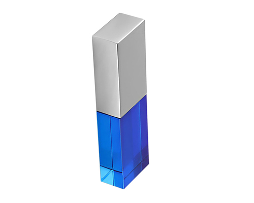 Флешка Стеклянная Кристалл "Crystal Glass Metal" W14 синий / серебряный матовый 2 Гб