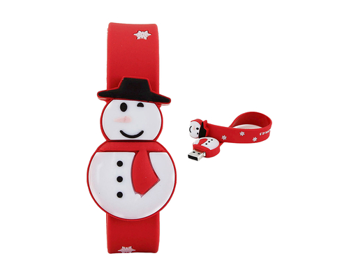 Флешка Силиконовая Браслет Снеговик "Bracelet Snowman" V196 красный 64 Гб