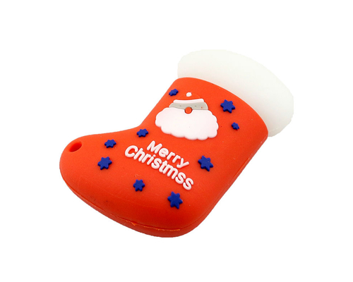 Флешка Резиновая Новогодний носок "Christmas sock" Q596 красный 8 Гб