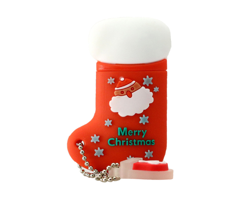 Флешка Резиновая Новогодний носок "Christmas sock" Q596 красный 64 Гб