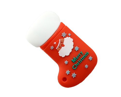 Флешка Резиновая Новогодний носок "Christmas sock" Q596 красный 4 Гб