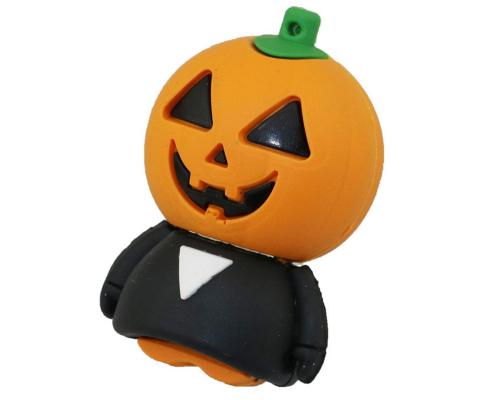 Флешка Резиновая Злая Тыква "Evil Pumpkin" S301 оранжевый-черный 4 Гб