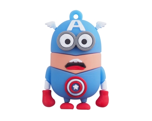 Флешка Резиновая Миньон Капитан Америка "Minion Captain America" Q355 синяя-красная 2 Гб