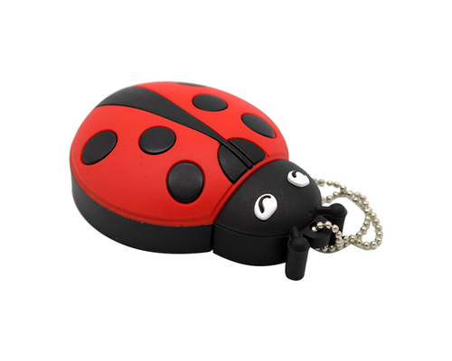 Флешка Резиновая Божья Коровка "Ladybug" Q382 красная / черная 128 Гб