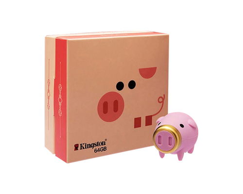 Флешка Резиновая Свинка "Pig King" Q456 розовая 16 Гб