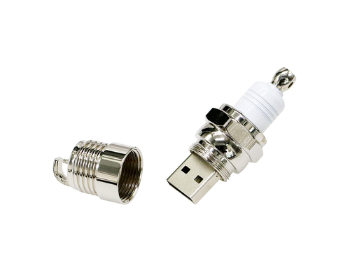 Флешка Металлическая Свеча Зажигания "Spark Plug" R477 серебряный / белый 4 Гб