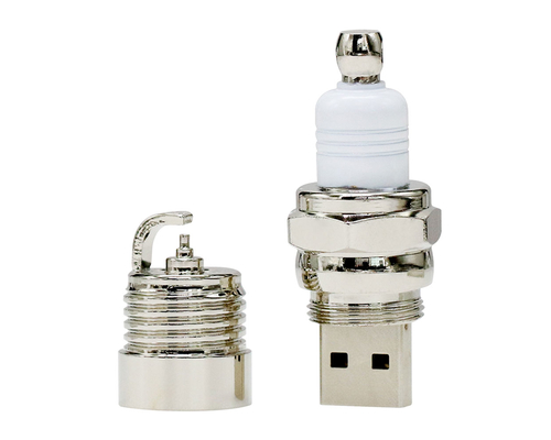 Флешка Металлическая Свеча Зажигания "Spark Plug" R477 серебряный / белый 256 Гб