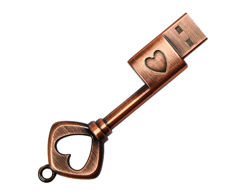 Флешка Металлический Ключ Ретро "Retro Key Heart" R81 бронзовый 2 Гб