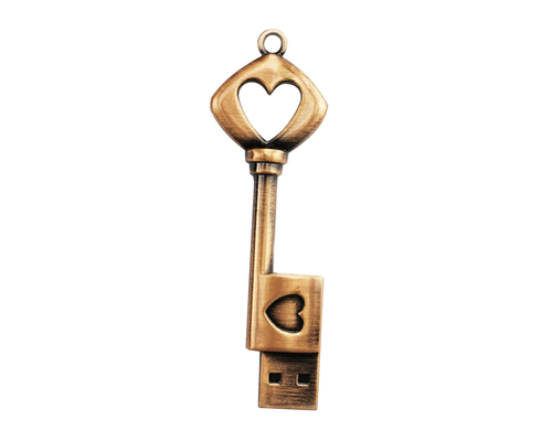 Флешка Металлический Ключ Ретро "Retro Key Heart" R81 бронзовый 512 Гб