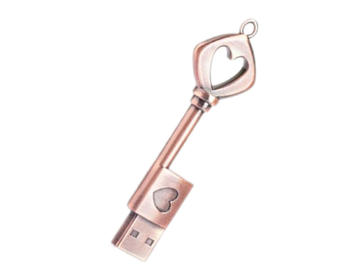 Флешка Металлический Ключ Ретро "Retro Key Heart" R81 бронзовый 128 Гб