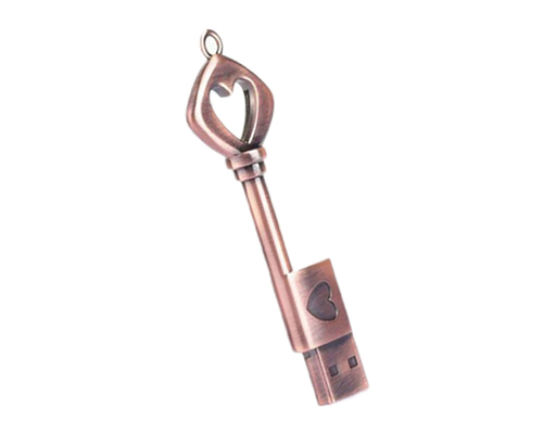 Флешка Металлический Ключ Ретро "Retro Key Heart" R81 бронзовый 1 Гб