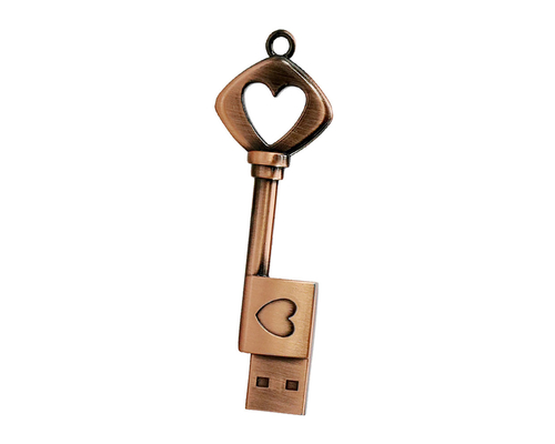 Флешка Металлический Ключ Ретро "Retro Key Heart" R81 бронзовый 64 Гб