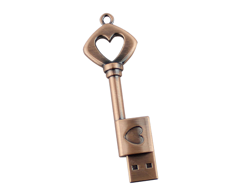 Флешка Металлический Ключ Ретро "Retro Key Heart" R81 бронзовый 1 Гб
