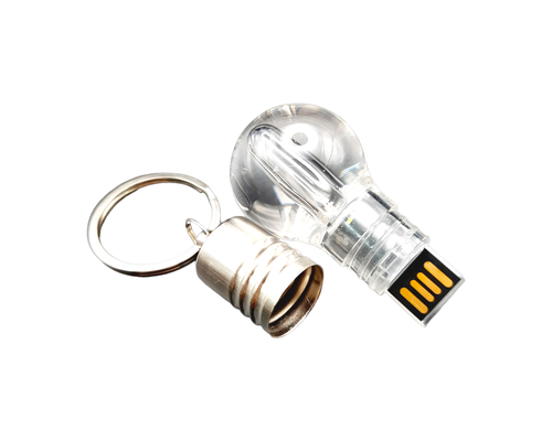 Флешка Стеклянная Лампочка "Bulb" W123 серебряная, гравировка 3D