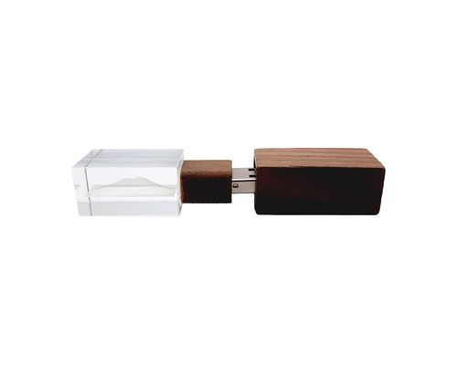 Флешка Стеклянная Кристалл "Crystal Glass Wood" W83 коричневая, гравировка 3D