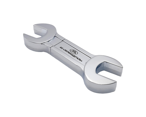 Флешка Металлический Гаечный Ключ "Wrench" R336 серебряная, гравировка с чернением 1+0