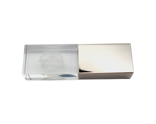Флешка Стеклянная Кристалл "Crystal Glass Metal" W14 серебряная, гравировка 3D