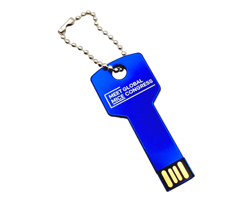 Флешка Металлическая Ключ "Key" R145 синяя, гравировка 1+0