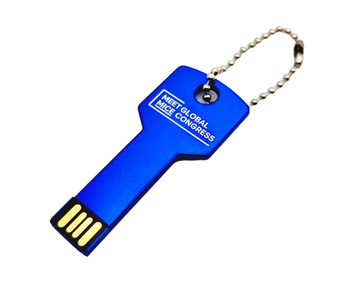 Флешка Металлическая Ключ "Key" R145 синяя, гравировка 1+0