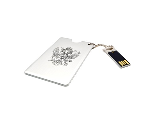 Флешка Металлическая Кредитная карта "Credit Card" R323 серебряная, гравировка с чернением 1+0