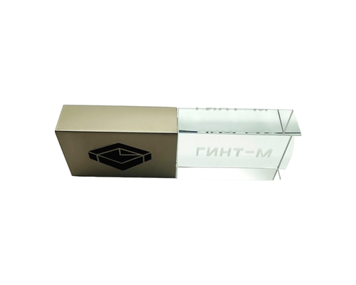 Флешка Стеклянная Кристалл "Crystal Glass Metal" W14 серебряная матовая, гравировка с чернением 1+0, гравировка 3D