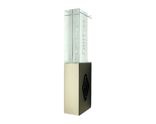 Флешка Стеклянная Кристалл "Crystal Glass Metal" W14 серебряная матовая, гравировка с чернением 1+0, гравировка 3D