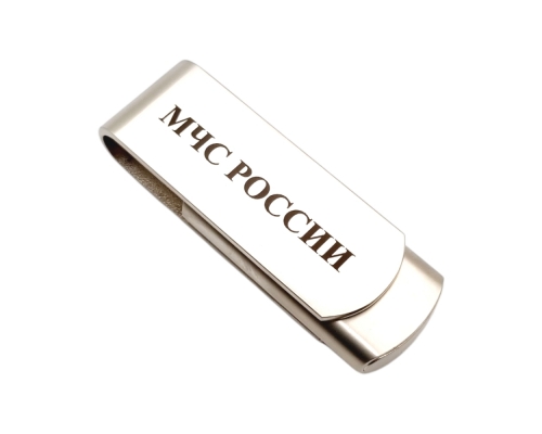 Флешка Металлическая Твистер Одус "Twister Odus" R505 серебряная, гравировка с чернением 1+1