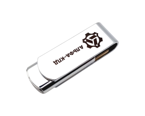 Флешка Металлическая Твистер Одус "Twister Odus" R505 серебристая глянцевая, гравировка с чернением 1+0