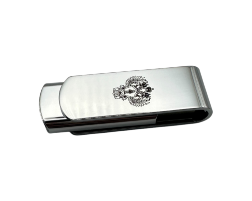 Флешка Металлическая Твистер Одус "Twister Odus" R505 серебристая глянцевая, гравировка с чернением 1+0