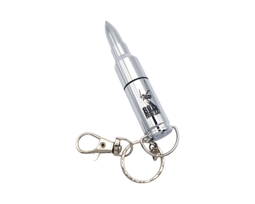Флешка Металлическая Пуля "Bullet" R55 серебряная глянцевая, гравировка, чернение
