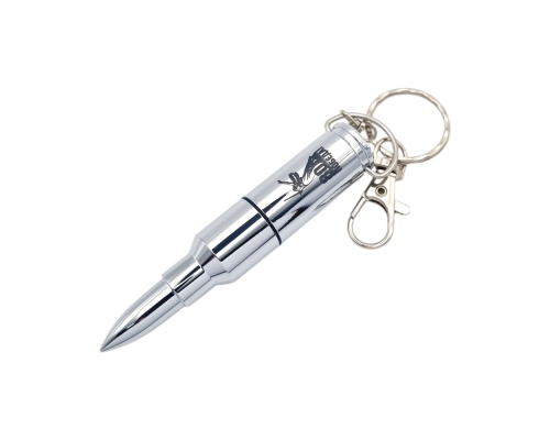 Флешка Металлическая Пуля "Bullet" R55 серебряная глянцевая, гравировка, чернение