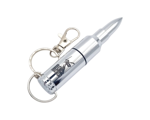 Флешка Металлическая Пуля "Bullet" R55 серебряная глянцевая, гравировка, чернение