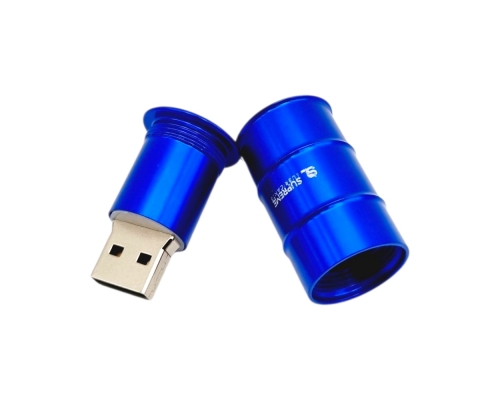 Флешка Металлическая Бочка "Barrel" R299 синяя, гравировка 1+1