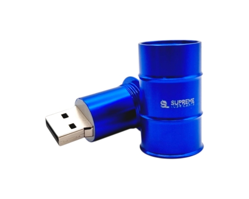 Флешка Металлическая Бочка "Barrel" R299 синяя, гравировка 1+1