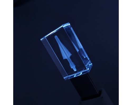 Флешка Стеклянная Кристалл "Crystal Glass Metal" W14 серебряный глянцевый, гравировка 3D, гравировка с чернением 1+1