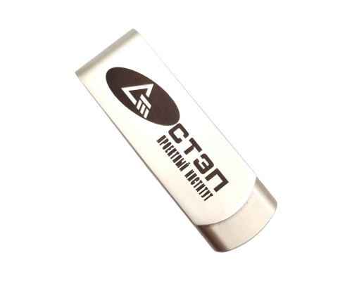 Флешка Металлическая Твистер Одус "Twister Odus" R505 серебристый матовый, гравировка с чернением