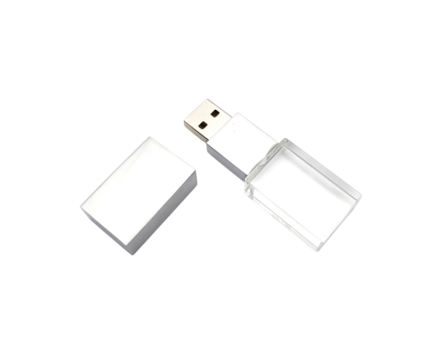 Флешка Стеклянная Кристалл "Crystal Glass Metal" W14 серебряный матовый, гравировка 3D